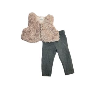 Next 6-9m Baby Girl Furry Pink Vest & Grey Leggings